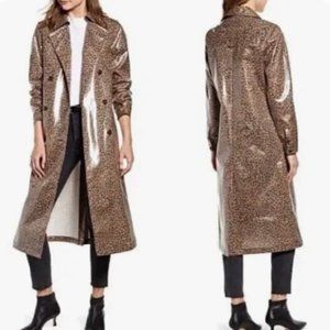 NWT Something Navy leopard print water resistant coated trench rain coat sz XXS